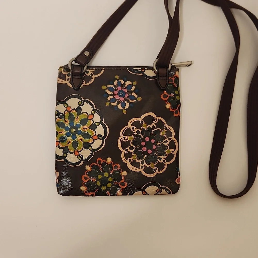 Fossil Women's Key-Per Boho Hippie Dark Brown Floral Canvas Strap Crossbody Bag